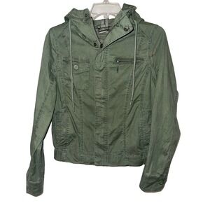 JouJou Women’s size Medium Full Zip Hooded Army Green Moto Jacket